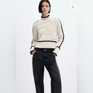 Mango Cable-knit Cream and Black Mockneck Sweater